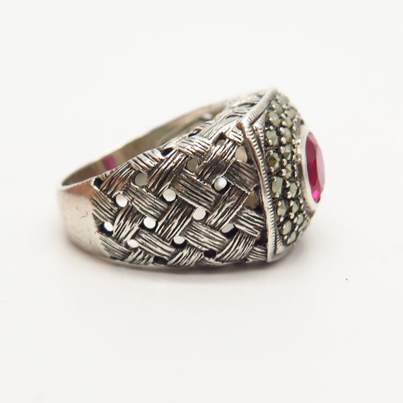 925 Sterling Silver Real Marcasite and Ruby-Tone … - image 5
