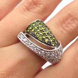 925 Sterling Silver Vintage Real Peridot Gem and C Z Ring Size 6.25