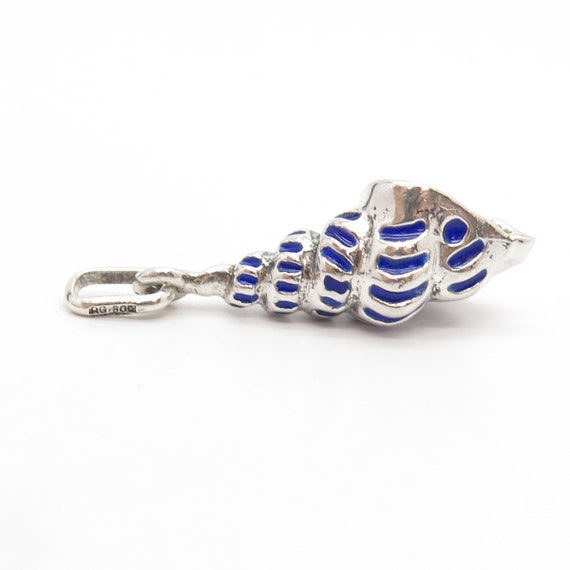 800 Silver Vintage Enamel Shell Pendant - image 5