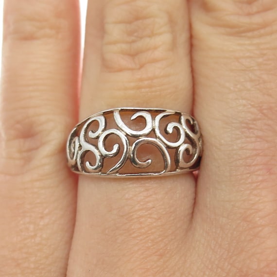 925 Sterling Silver Vintage Ornate Swirl Ring Siz… - image 1