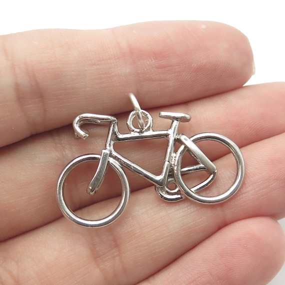 925 Sterling Silver Vintage Bicycle Charm Pendant - image 1