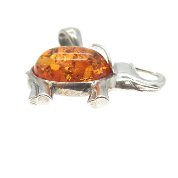 925 Sterling Silver Vintage Real Amber Elephant F… - image 6