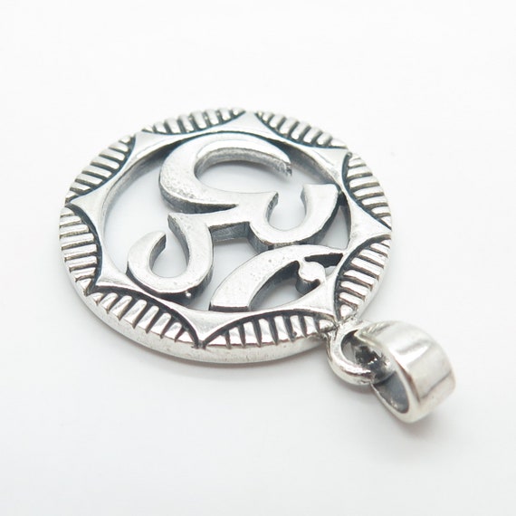 925 Sterling Silver Vintage Om Mantra Pendant - image 6