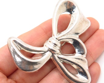 925 Sterling Silver Vintage Mexico Modernist Bow Pin Brooch / Pendant