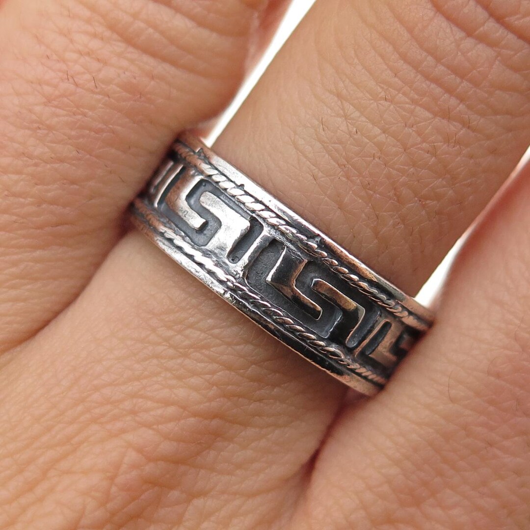 HAN 925 Sterling Silver Vintage Greek Maze Oxidized Band Ring Size 8.75 ...