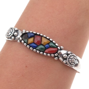 Carolyn Pollack Sterling Vintage Multi-Gem Turtle Bracelet 6.25" (missing stone)