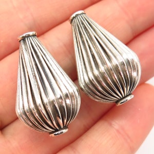 925 Sterling Silver Vintage Old Stock Set of 2 Puffy Hollow Textured Beads
