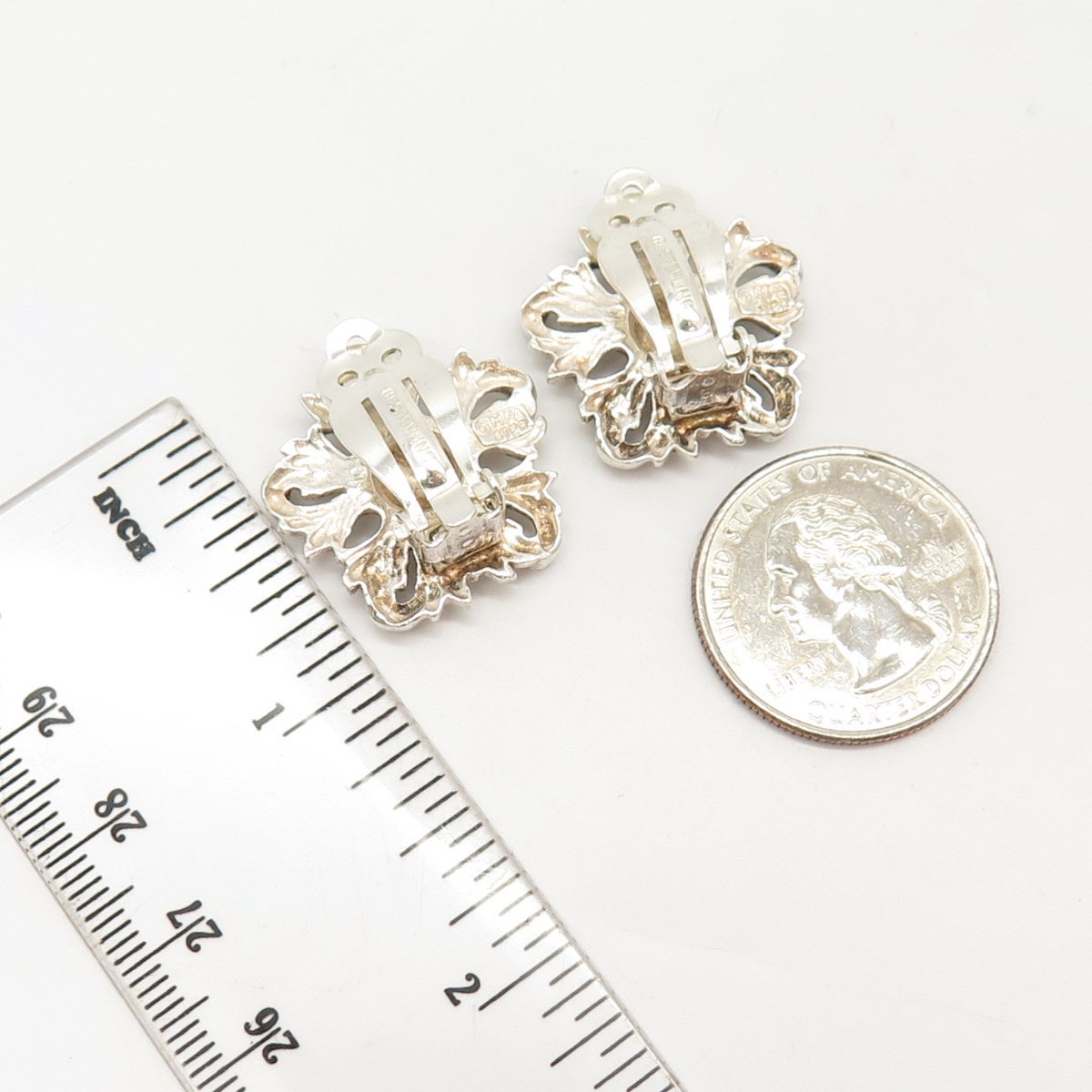 ☆MARS MARK☆ Antique Floral Earring No1 M212 Vtg. Sterling Silver Marcasite Screw On Earrings Flower