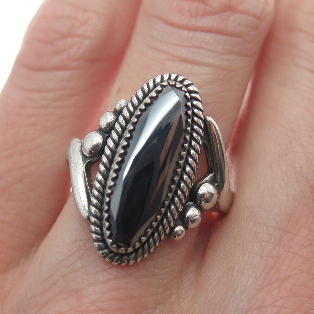 Wheeler Manufacturing シルバー 925 ヘマタイト リング WHEELER MFG CO 925 Sterling Silver Vintage Hematite Gem Twisted