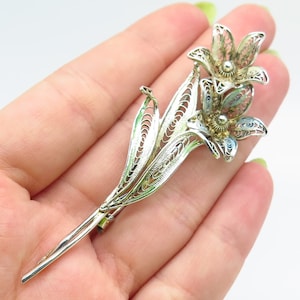 800 Silver Vintage Floral Filigree Pin Brooch