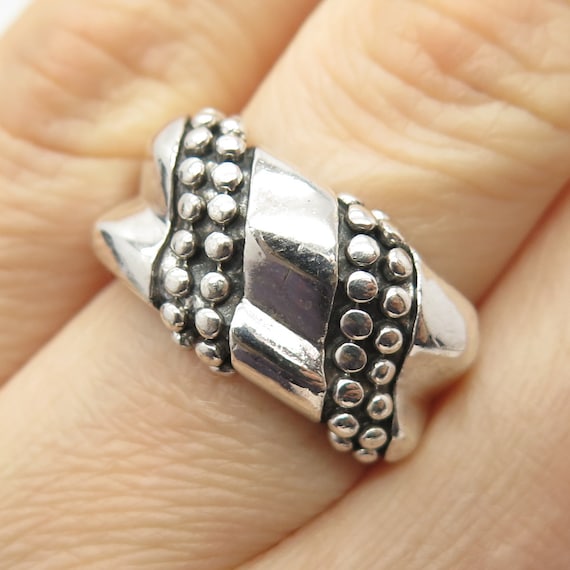 925 Sterling Silver Vintage Bead Design Ring Size… - image 1