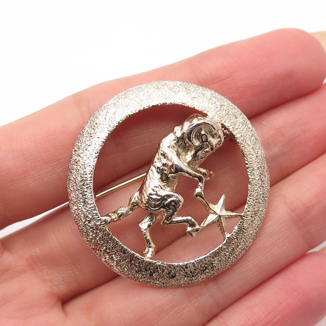 925 Sterling Silver Gold Plated Vintage D'OR Aries Zodiac Sign Round ...