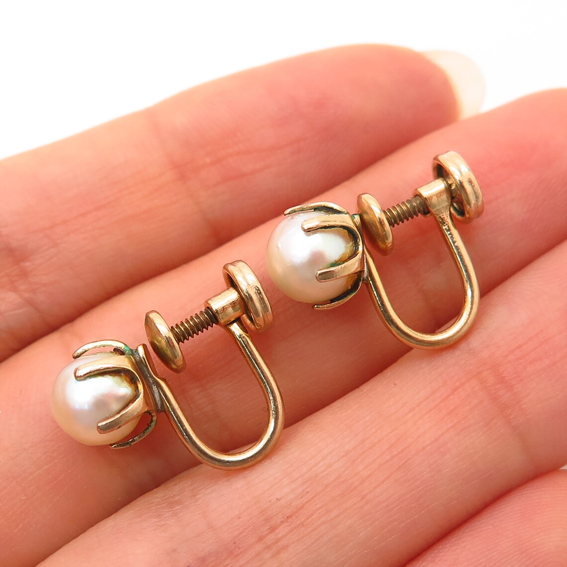 1/20 12K Gold Filled Antique Real Pearl Screw Back Earrings Etsy