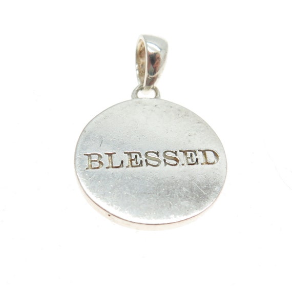 925 Sterling Silver Vintage "Blessed" Round Penda… - image 4