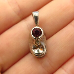 925 Sterling Silver Garnet-Tone C Z Baby Boot Design Pendant