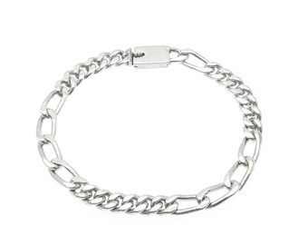 925 Sterling Silver Vintage Mexico Figaro Link Bracelet 7.5