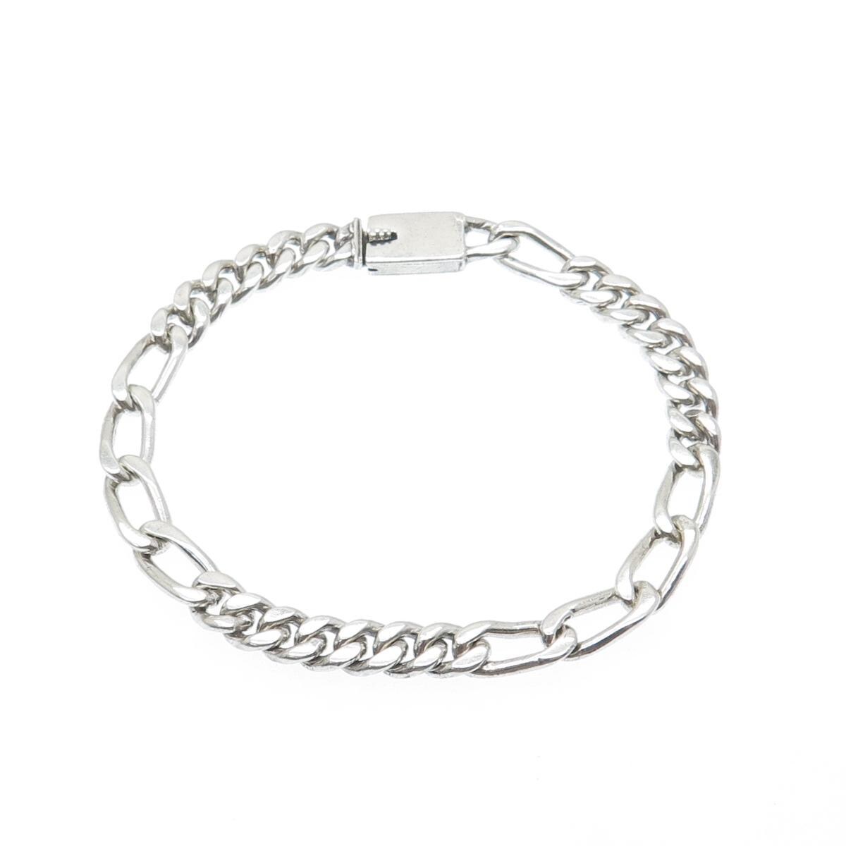 925 Sterling Silver Vintage Mexico Figaro Link Bracelet 7.5