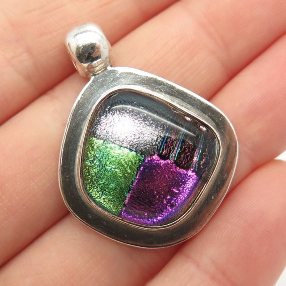 925 Sterling Silver Vintage Dichroic Glass Pendant - image 1