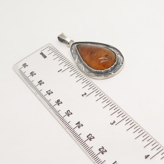 925 Sterling Silver Vintage Real Amber Teardrop P… - image 3