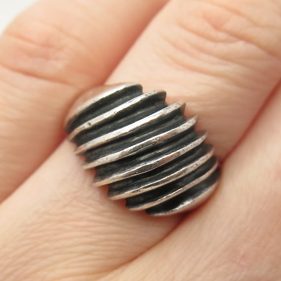 【MEXICO SILVER 925】vintage ring 19号 925 Sterling Silver 2-tone Vintage Mexico Ribbed Design Ring