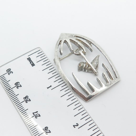 925 Sterling Silver Vintage Mexico Bird In A Cage… - image 3