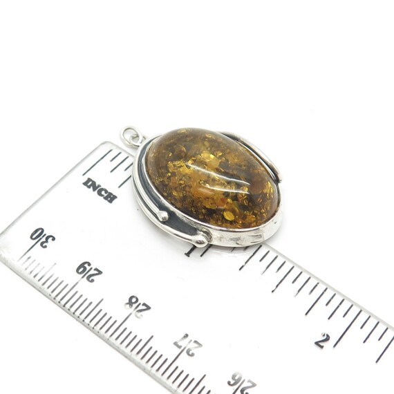 925 Sterling Silver Vintage Real Amber Pendant - image 3