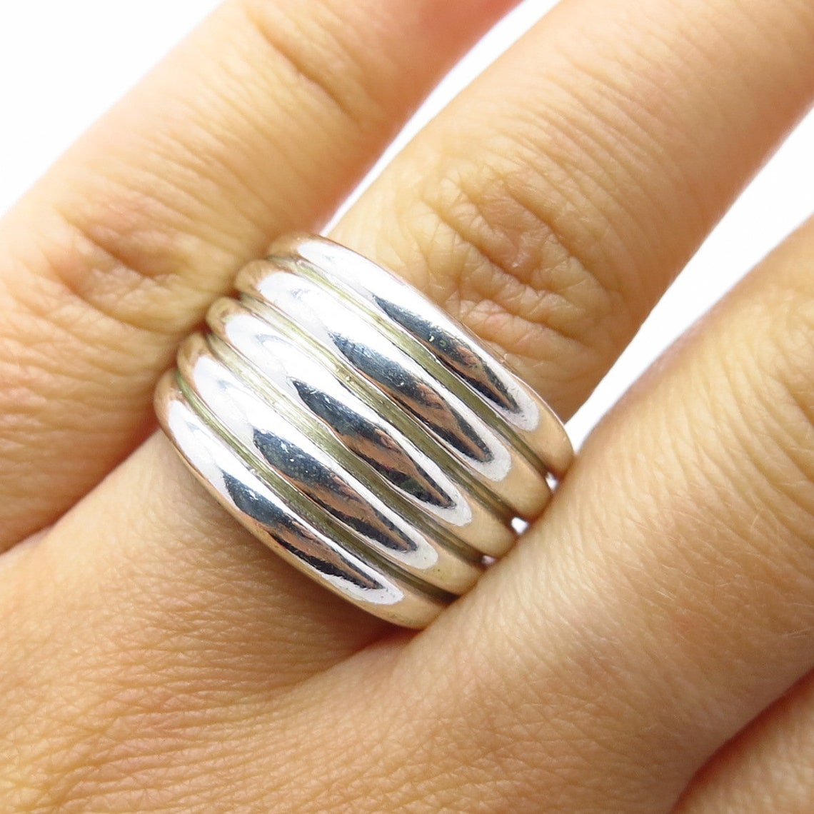 925 Sterling Silver Vintage Ribbed Wide Ring Size 5 3/4 Etsy UK
