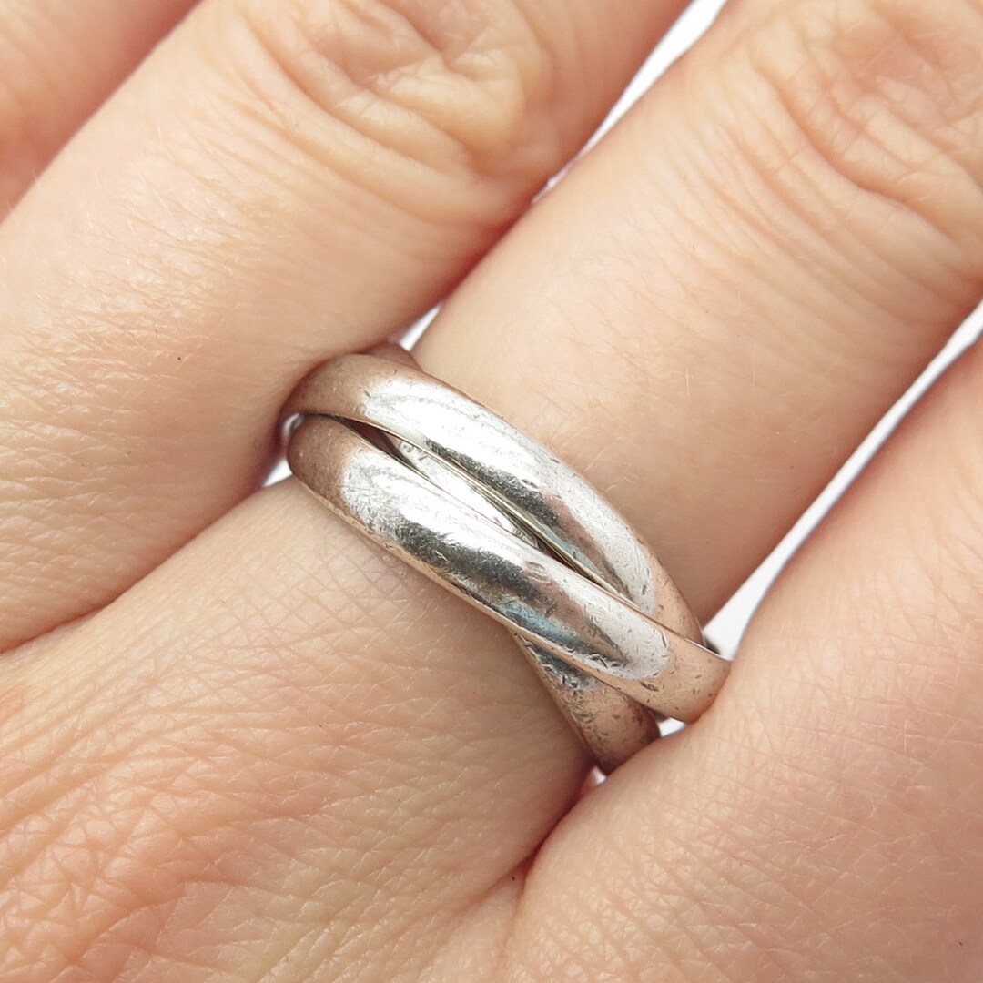 Buy 925 Sterling Silver Vintage Triple Interlocked Ring Size 6.25 