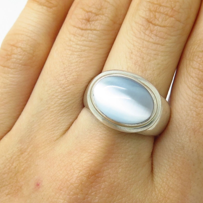 Esposito 925 Sterling Silver Synthetic Moonstone Wide Ring Size 8.5 J