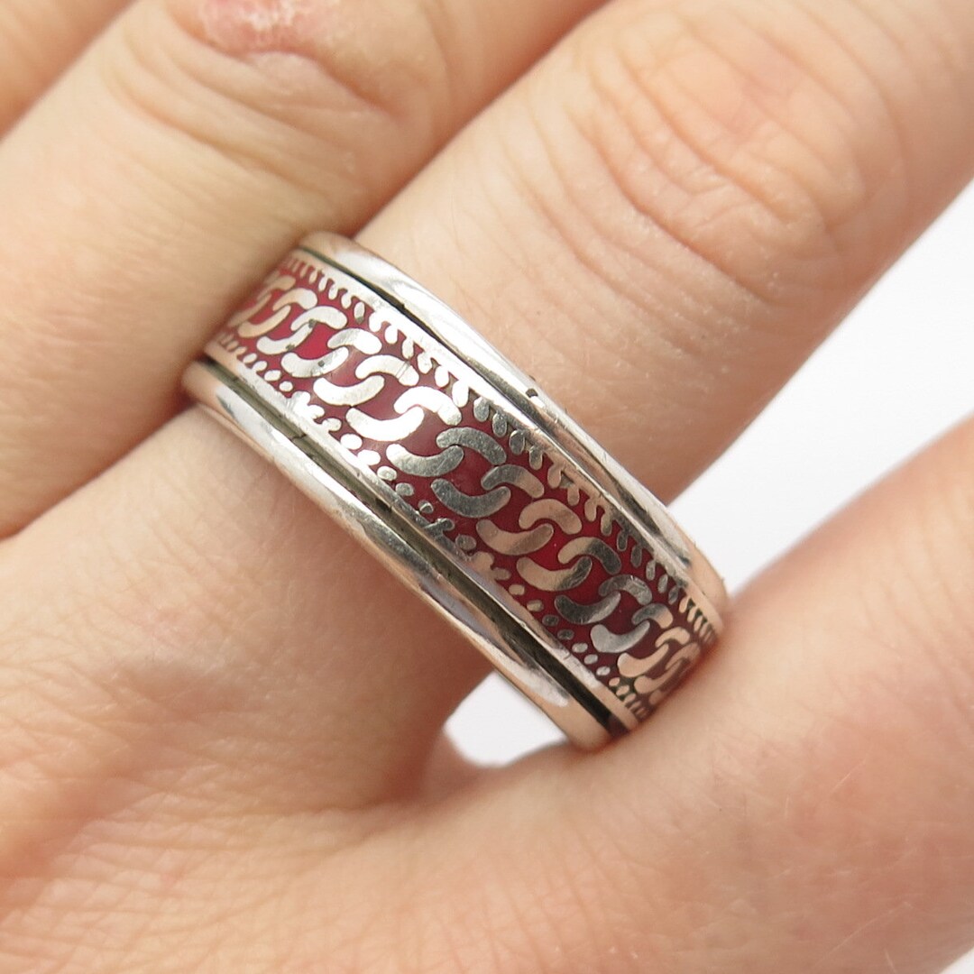 指輪・リング ROMANTINUER SN135 OPEN RING925SILVER 925 Sterling Silver Vintage Enamel Braided Rotating Band