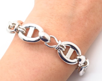 925 Sterling Silver Thick Modernist Anchor Mariner Link Bracelet 6 3/4"