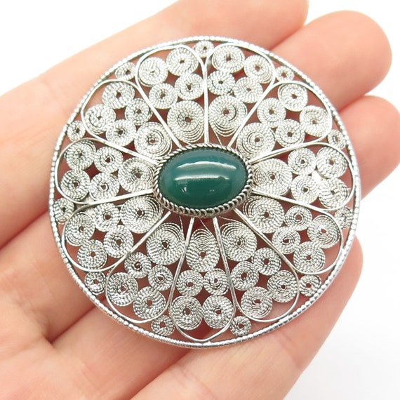 925 Sterling Silver Vintage Real Green Onyx Gemstone