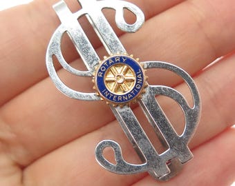 925 Sterling 2-Tone Antique Art Deco Enamel Rotary Intl. Dollar Sign Money Clip