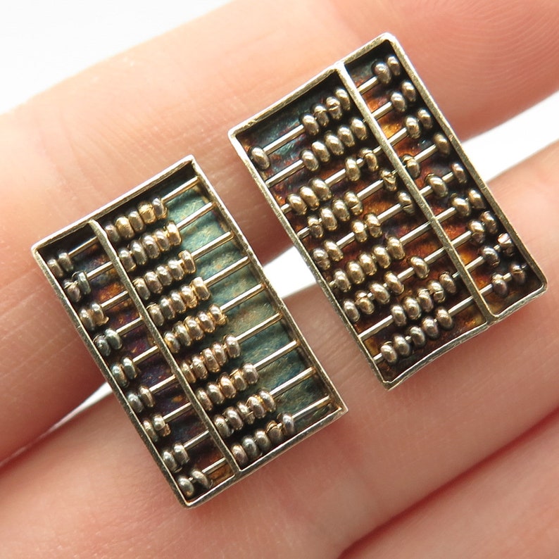 925 Sterling Silver Vintage Hong Kong Abacus Design Cufflinks