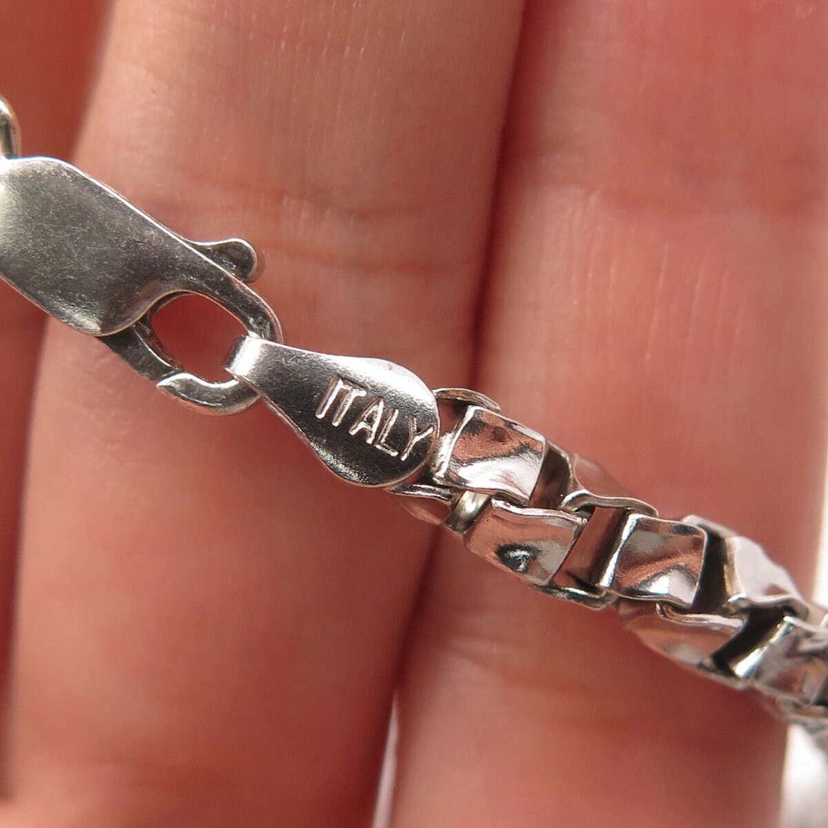 925 Sterling Silver Vintage Italy Box Link Bracelet 7.75