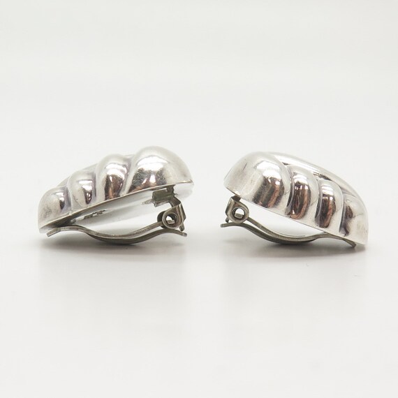 925 Sterling Silver Vintage Ribbed Hollow Clip On… - image 4
