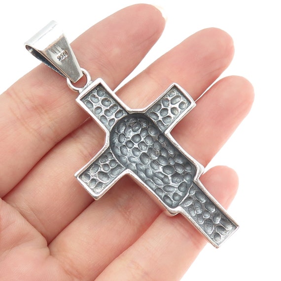 950 Silver Vintage Jesus Cross Oxidized Pendant - image 2