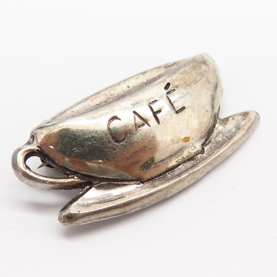 925 Sterling Silver Cup of Coffee "Cafe" Design P… - image 3