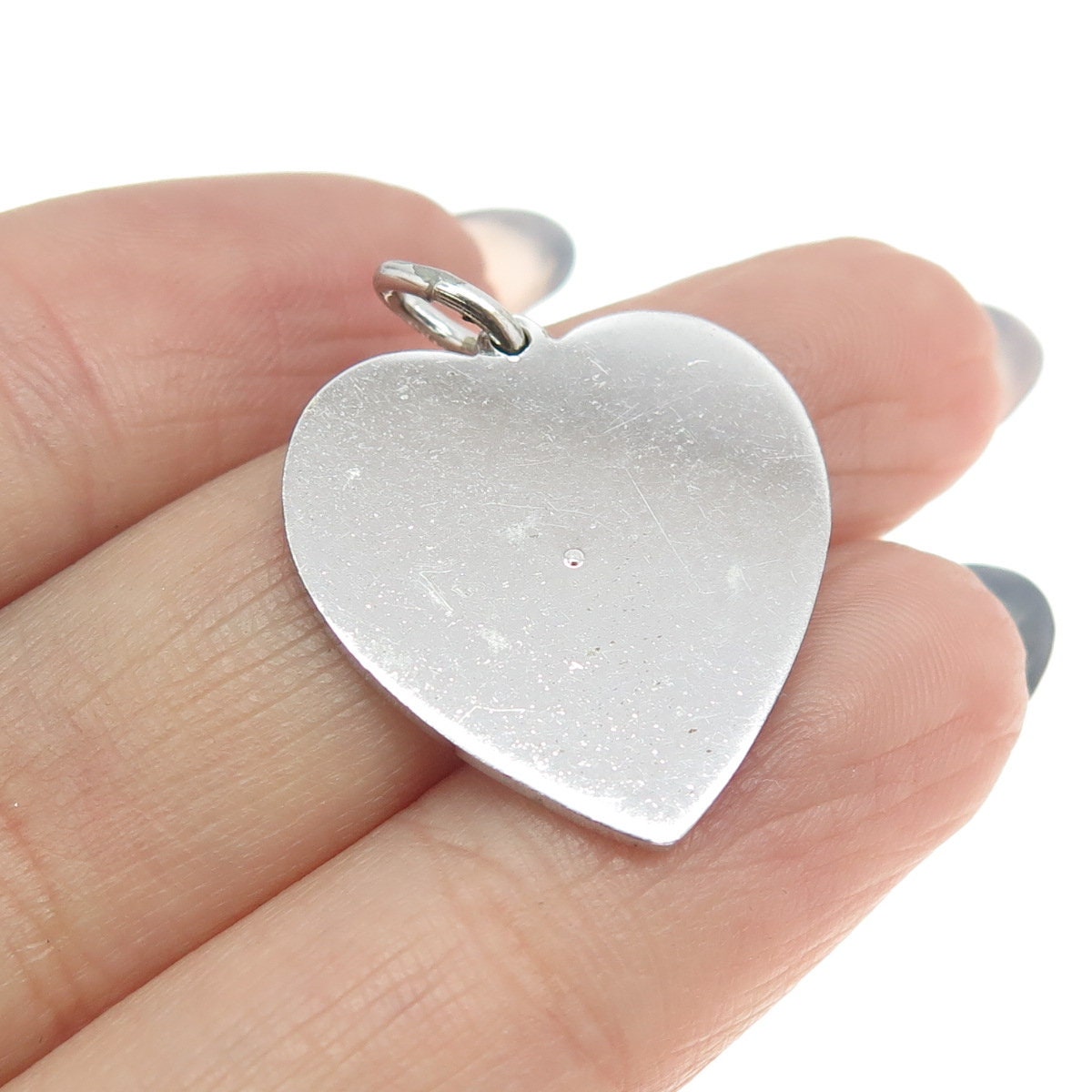 925 Sterling Silver Vintage Aandz Green Rhinestone Heart Tag