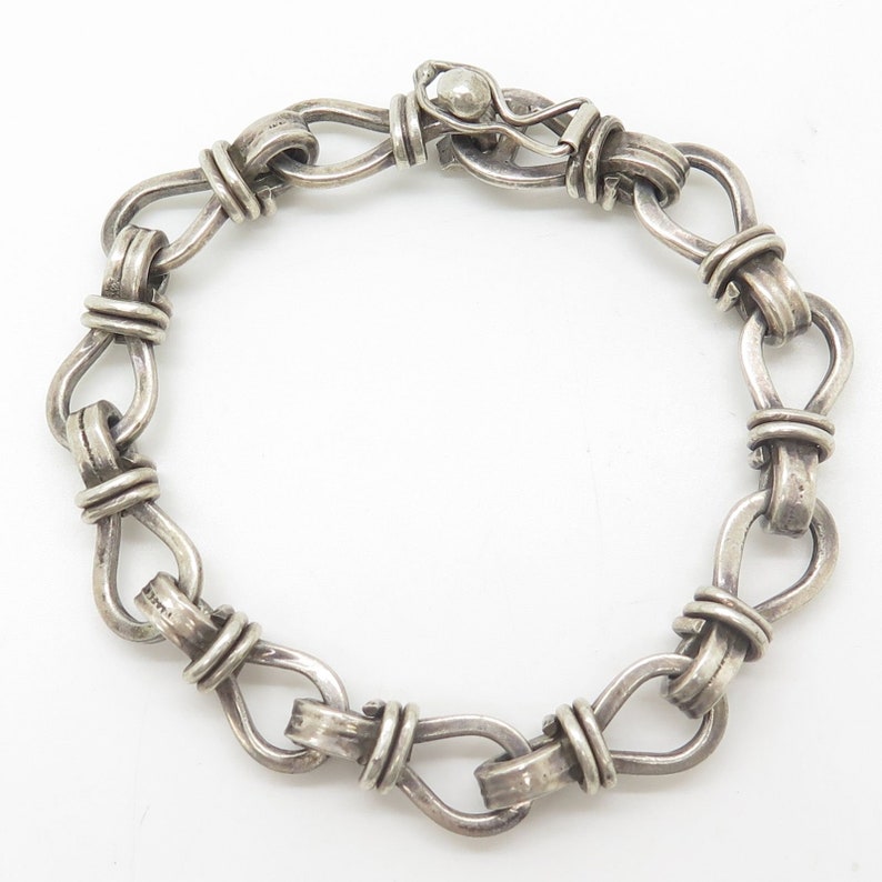 Vtg Signed Mexico 925 Sterling Silver Wide Sailor Knot Link Artisan Bracelet 6