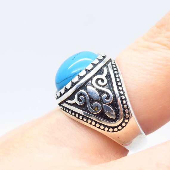 925 Sterling Silver Vintage Faux Turquoise Ornate… - image 2
