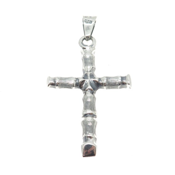 925 Sterling Silver Vintage Mexico Bamboo Cross P… - image 4