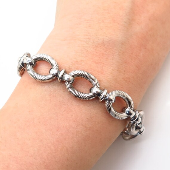 925 Sterling Silver Italy Twisted Design Oval Link Bracelet