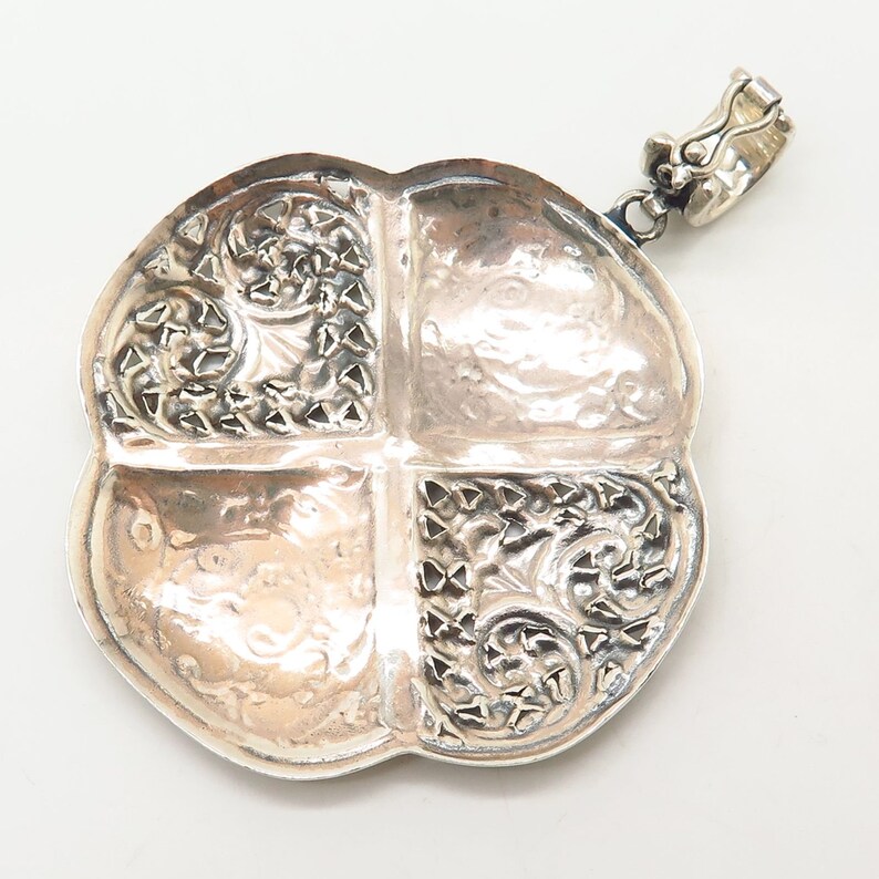 925 Sterling Silver Vintage Large Heavy Patterned Plate Pendant