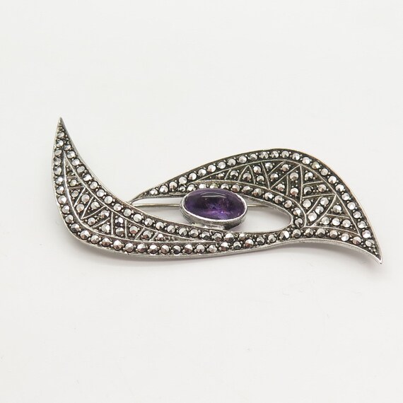 935 Silver Vintage Real Amethyst and Marcasite Ge… - image 3