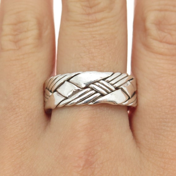 925 Sterling Silver Vintage Mexico Wicker Band Ri… - image 1