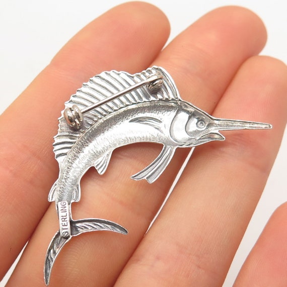 925 Sterling Silver Vintage Sailfish Pin Brooch - image 2