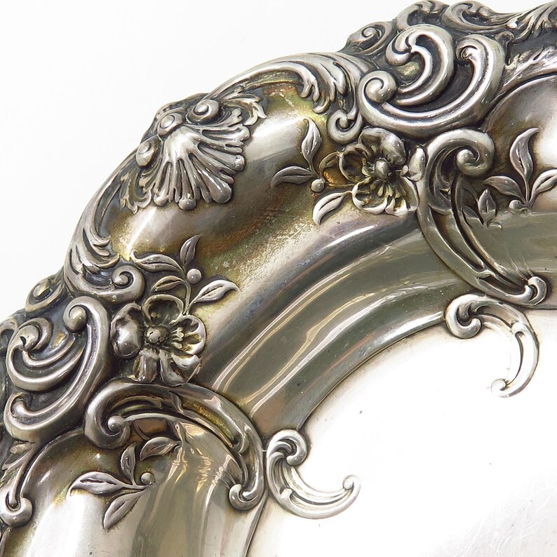 Vtg Gorham Sterling Silver Floral Repousse Bon Bon Nut Snack Bowl