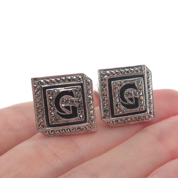 KD Kimler & Daniel Sterling Silver Vintage Real Marcasite Letter "G" Cufflinks