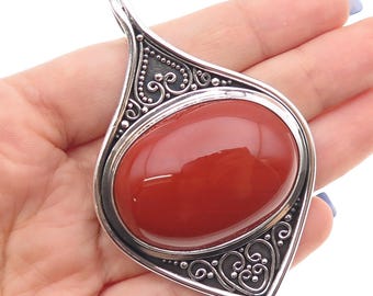 SUARTI BALI 925 Sterling Silver Vintage Real Red Jasper Oxidized Large Pendant